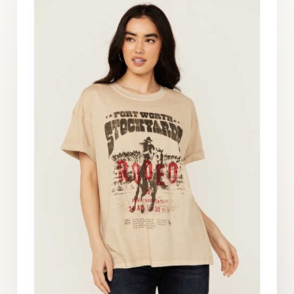 Fort Worth Stockyards Rodeo Beige Tee - Picture 1 of 4